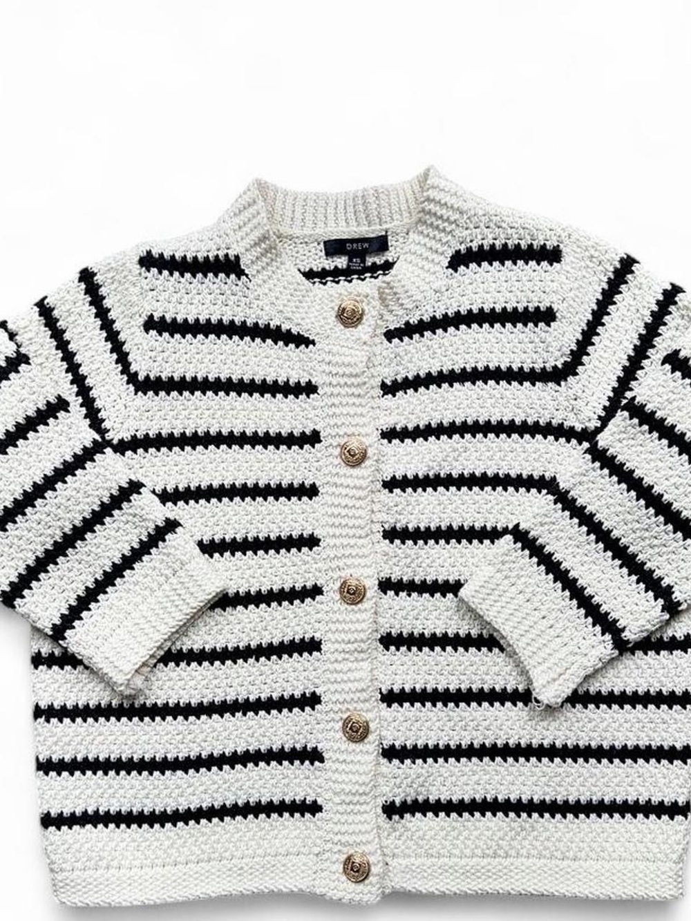 DREW Cream and Black Striped Crochet Button-Front Cardigan